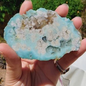 Pale Blue Green Flower Agate Display Slice